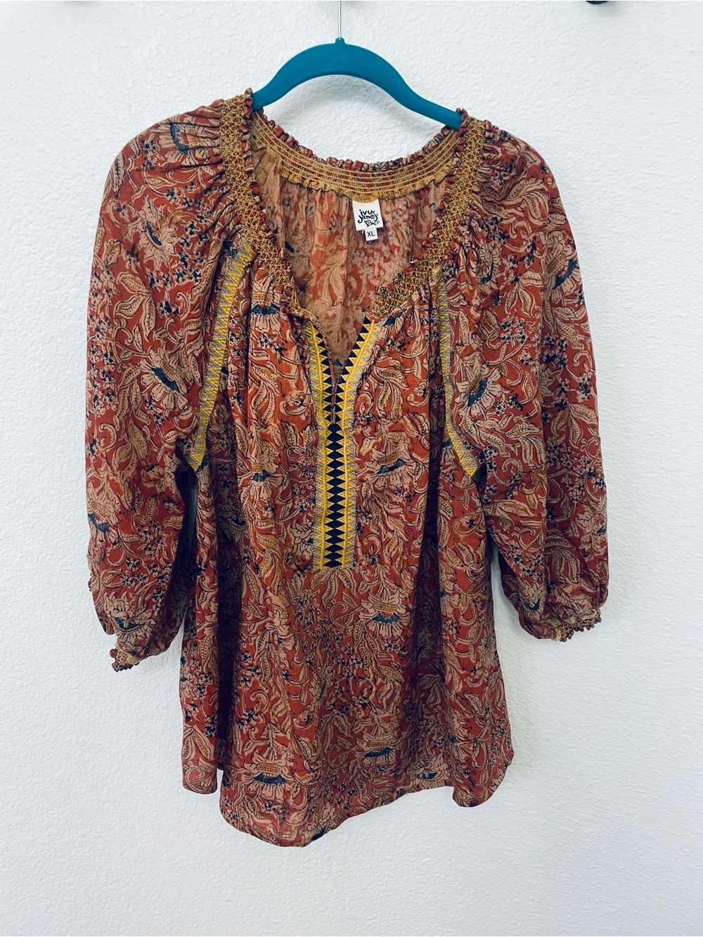 ivy jane Rust Paisley Tunic with Yellow Embroidered Trim